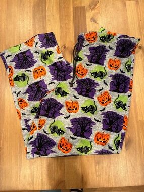 Halloween Print Women's Lounge Pants - Gray with Orange, Purple & Green